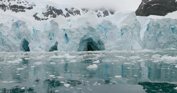 MS Ice floes on water and glacier / Sanaviron Peninsula, Antarctica