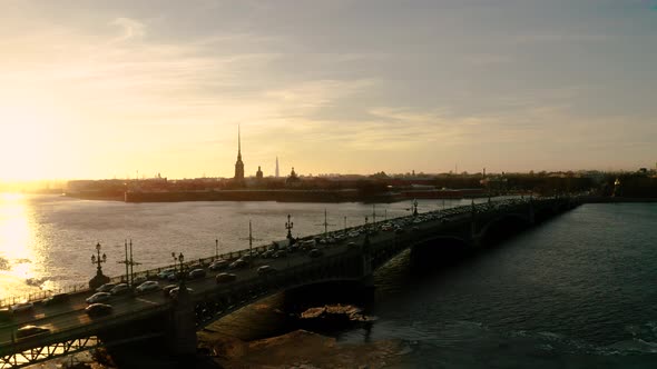 Aerial View at Sunset City and Cars Bridge alt
