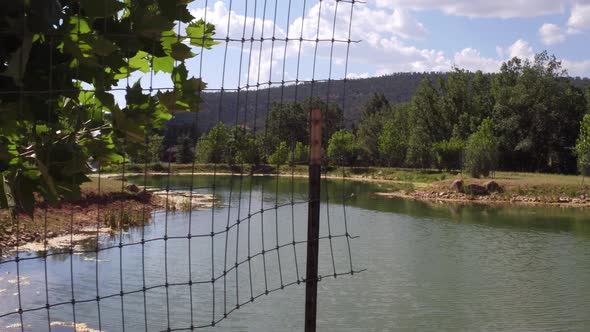 Pond And Mountains With Fence