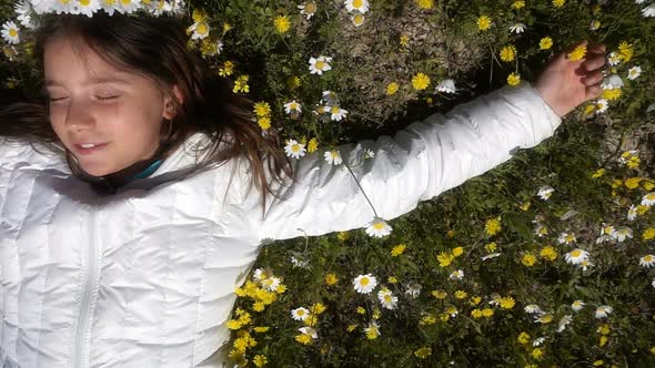 Young Girl On Daisy Flowers 1