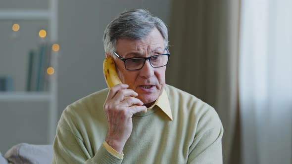 Dementia Crazy Elderly Grandfather with Glasses Old Man with Psychological Problems of Schizophrenia alt