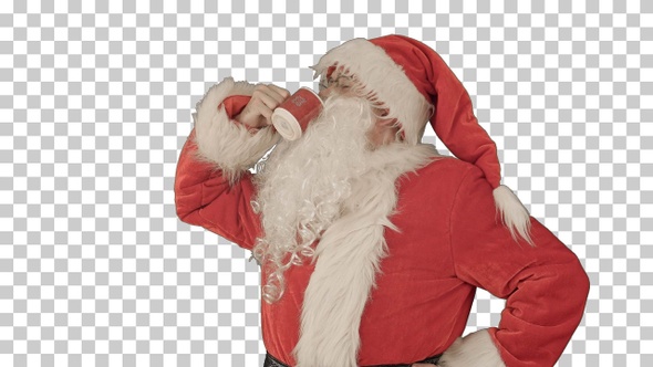 Santa drinks from a red cup, Alpha Channel