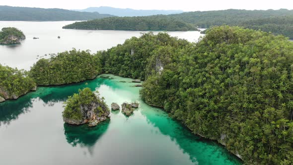 Triton Bay With Turquoise Sea And Green Tropical Trees In Kaimana Islands.  alt
