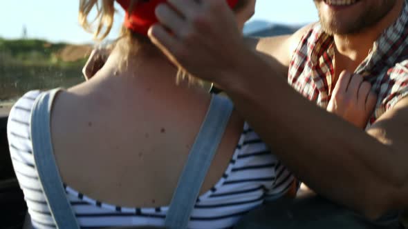 Couple interacting with each other in a car 4k alt