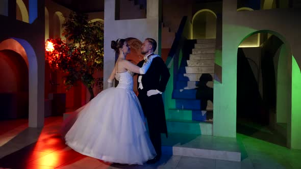Elegant Couples Waltz at the Ball They are Dressed in Classic Outfits for the Dance of the Era alt