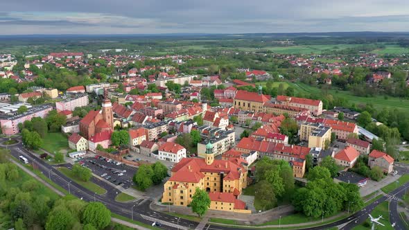 Wolow, Poland. Aerial view of old town