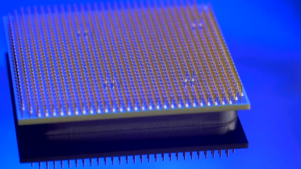 CPU Processor on Blue Mirror Surface Background
