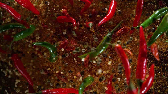 Super Slow Motion Shot of Colorful Seasoning Explosion on Black Background at 1000Fps. alt
