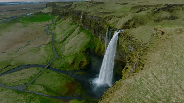 Aerial View of the Seljalandsfoss  Located in the South Region in Iceland alt