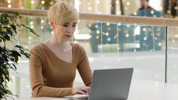 Middle Aged Adult Business Woman Lawyer Worker 40s Lady with Laptop Working Typing Chatting alt