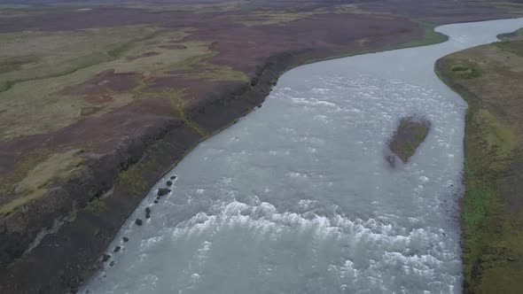 aerial view of a large glacial river in Iceland