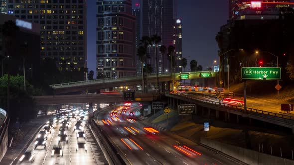 Downtown Los Angeles at Night Freeway Traffic