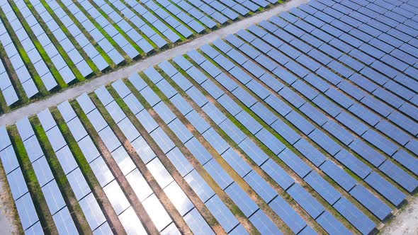 Eco Power Save Earth Solar power plant and 4K aerial view. Renewable energy. Green tech.