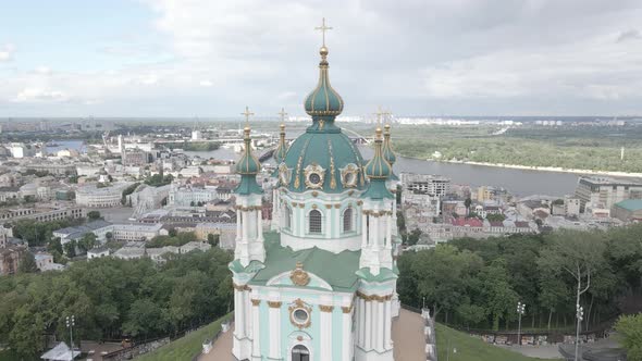 Kyiv, Ukraine, St, Andrew's Church, Aerial, Flat, Gray alt
