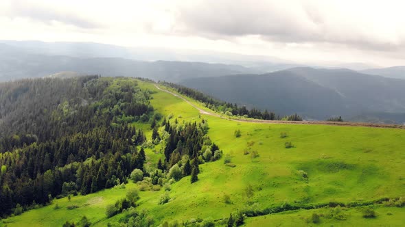 Aerial Drone View: Fabulous View of the Carpathian Mountains in Ukraine, The Mountain Tops Are alt