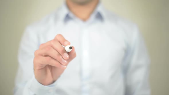 Sale, Businessman Writing on Transparent Screen alt
