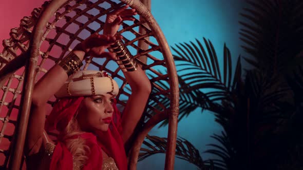 Exotic Portrait Shot of Blonde is Dressed Like Concubine in Harem of Sultan alt