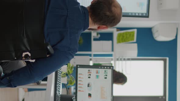 Video Vertical Handicapped Entrepreneur Coming in Start Up Office Colleagues Welcoming alt