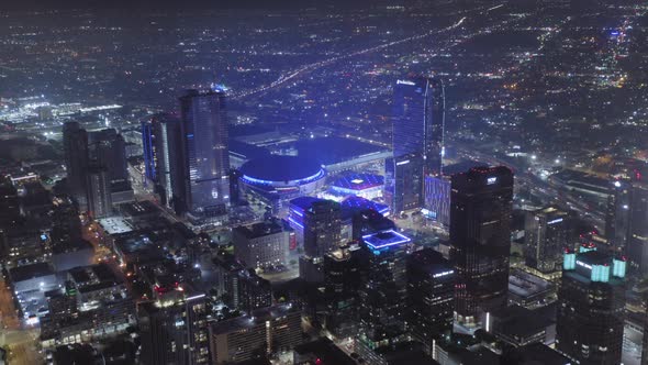 Scenic Aerial View of the Panorama of Night Los Angeles Lit with Millions of Colorful Lights alt