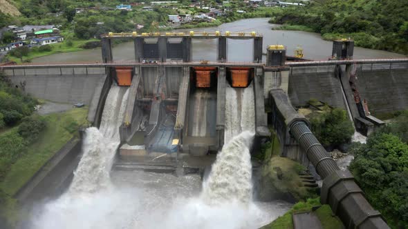 Aerial still video of a large hydroelectric dam alt