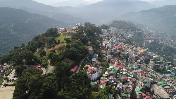 City of Gangtok in Sikkim India seen from the sky alt