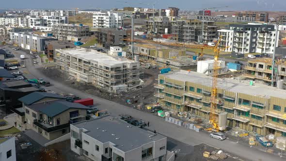Semi-Develop Area In Reykjavík, Iceland With Some Buildings Still In Construction. Aerial alt