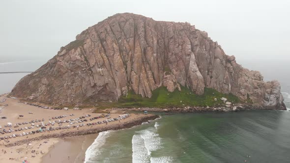 Morro Bay Rock Drone Fly Away