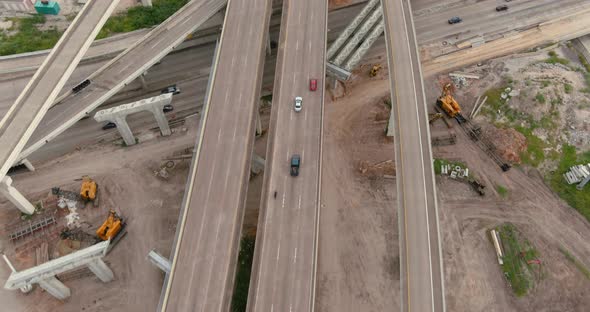 Aerial of cars on 610 and 59 South freeway in Houston, Texas alt