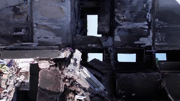 Vertical Video of a Destroyed Residential Building During the War in Ukraine alt