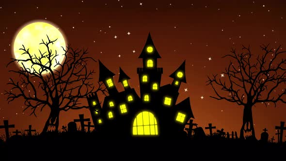 Halloween Background Animation with the Concept of Haunted Castle Moon and Spooky Trees alt