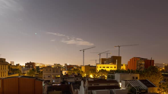 Barcelona Skyline Timelapse at Night alt
