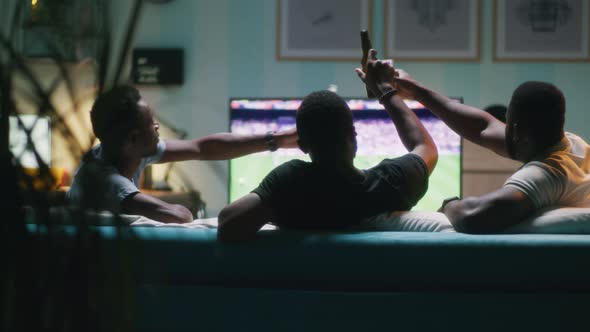 Black Friends Drinking Beer During Soccer Match alt
