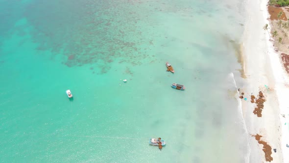 Professional Fishing Boat, Drone Shooting of an Asian Fishing Schooner, Boat with Seaweed on Board alt