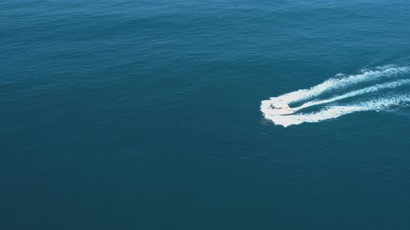 Alone Boat Sailing in the Calm Sea and Leaving Trails, Sozopol, Bulgaria alt