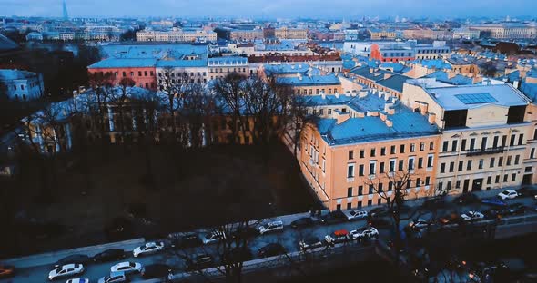 Old European Buildings and Facades in Vintage Style. in St. Petersburg, Russia. Aerial View of