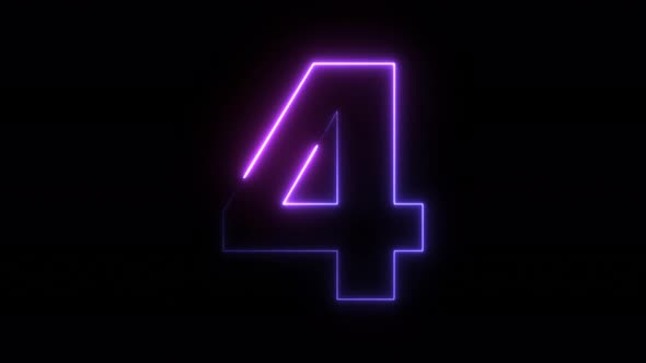 5 to 1 second modern digital countdown timer neon light style on black background
