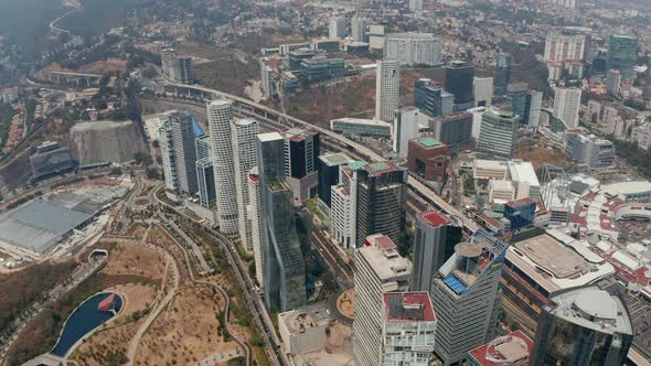 High Angle View of Business District with Group of Tall Skyscrapers alt