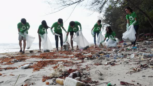 Volunteer cleaning beach alt