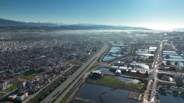 A city built on water aerial view 4 K alt