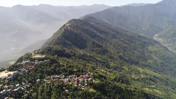 Pelling in India in the state of Sikkim seen from the sky alt