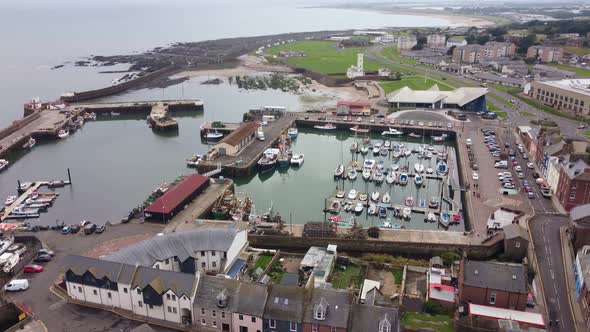 Dron View of Small Port on the North Sea with the Endless Sea in the Background