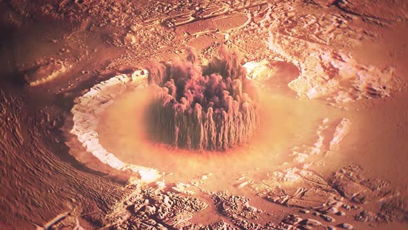 Animation. Atomic Explosion A Crater On The Surface Of Mars