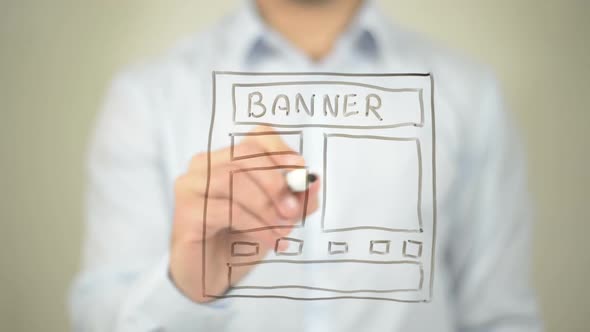 Webpage Concept, Businessman Writing on Transparent Screen alt