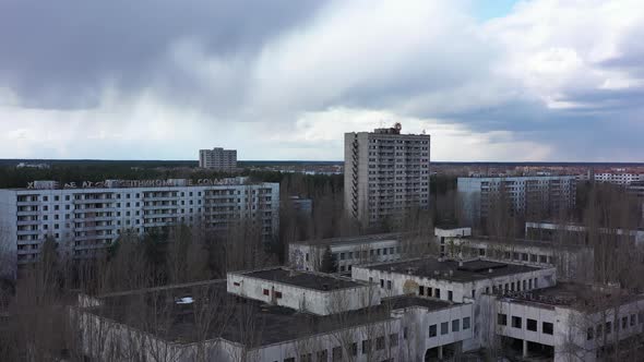 Abandoned Amusement Park In Pripyat, Ukraine - Chernobyl Exclusion Zone - aerial drone alt