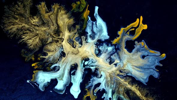 Abstract Feather Color Ink Paint Spread Blast Explode Blue and Yellow Mix alt