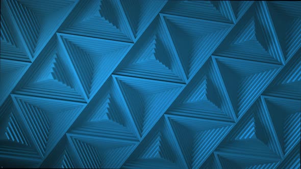 Blue minimalism mosaic surface with moving black triangles