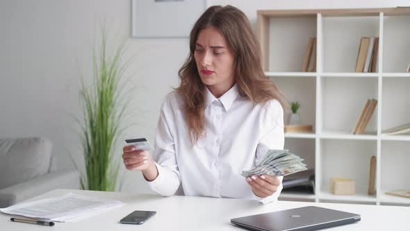 Money Choice Hesitating Woman Modern Technology alt