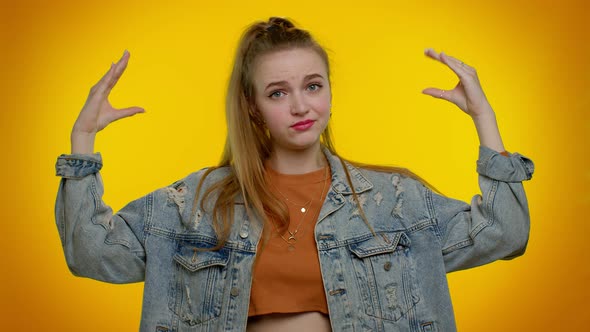 Tired Irritated Teen Girl Showing Nonsense Gesture with Hands Gossips Empty Promises Blah Lier alt