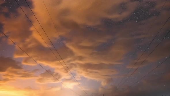 Electrical Power Lines In Starry Sky Background Time Lapse TimeLapse TimeLapse alt