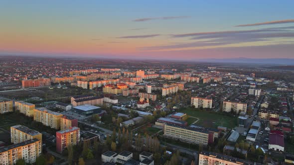 Amazing Late Sunset Aerial View in the Residential Area on Uzhhorod City Zakarpattya alt